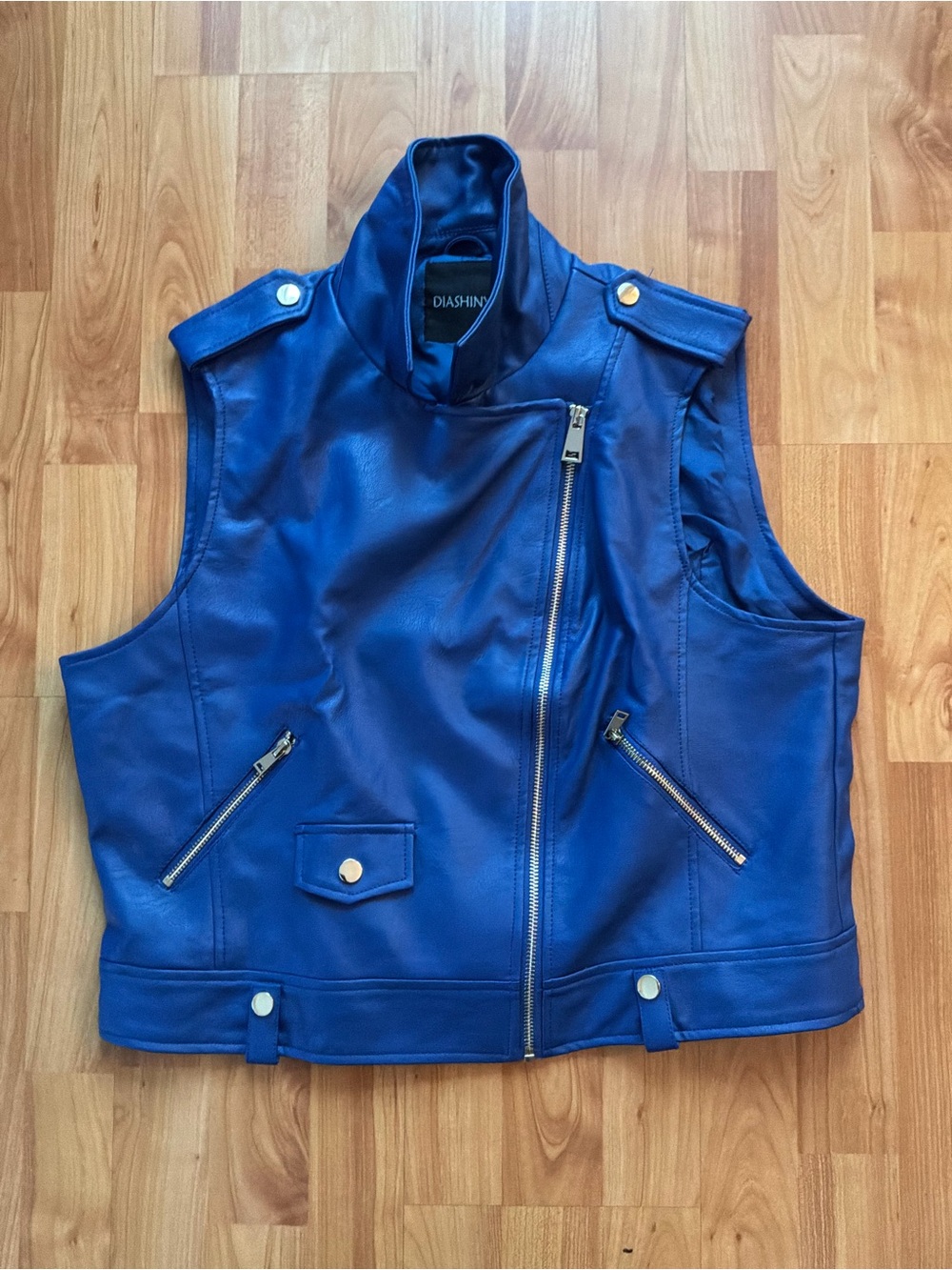 Royal Blue Sleeveless Leather Moto Vest